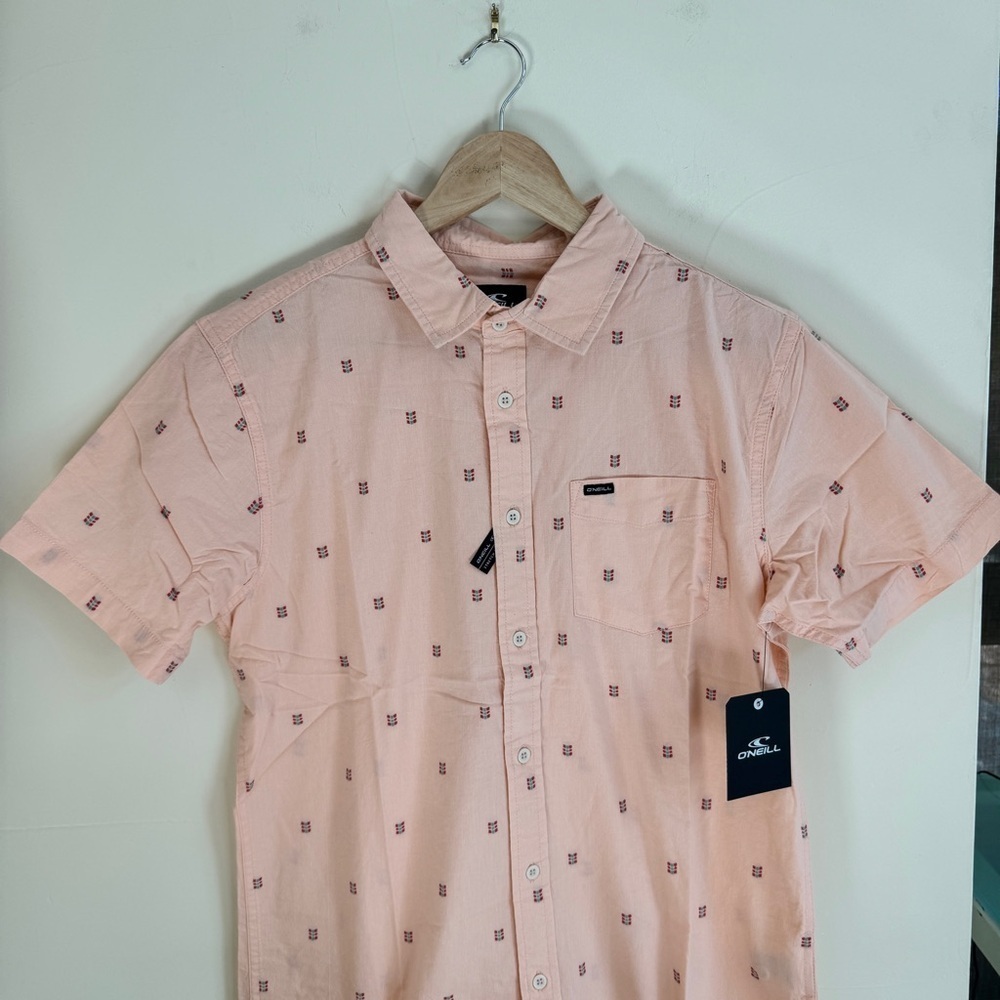 ONeill Pink Geometric Print Short Sleeve Button Up Collared Mens Size S Standard - Picture 3 of 12